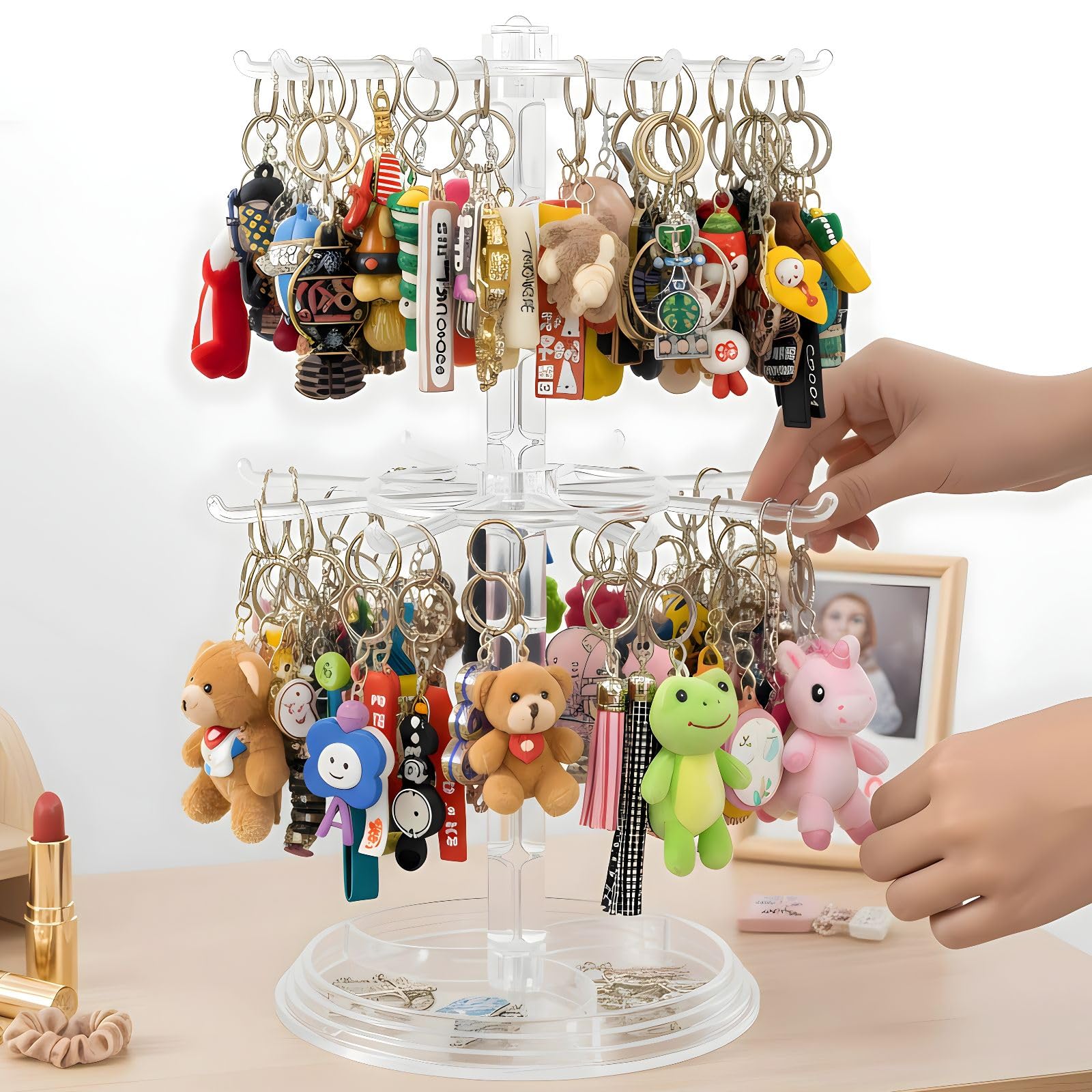 Leap Raupe Rotating 2-Tier Keychain Stand Display 80 Hooks Clear Desktop Storage Promotion Accessories
Leap Raupe Rotating 2-Tier Keychain Stand Display 80 Hooks Clear Desktop Storage Promotion Accessories