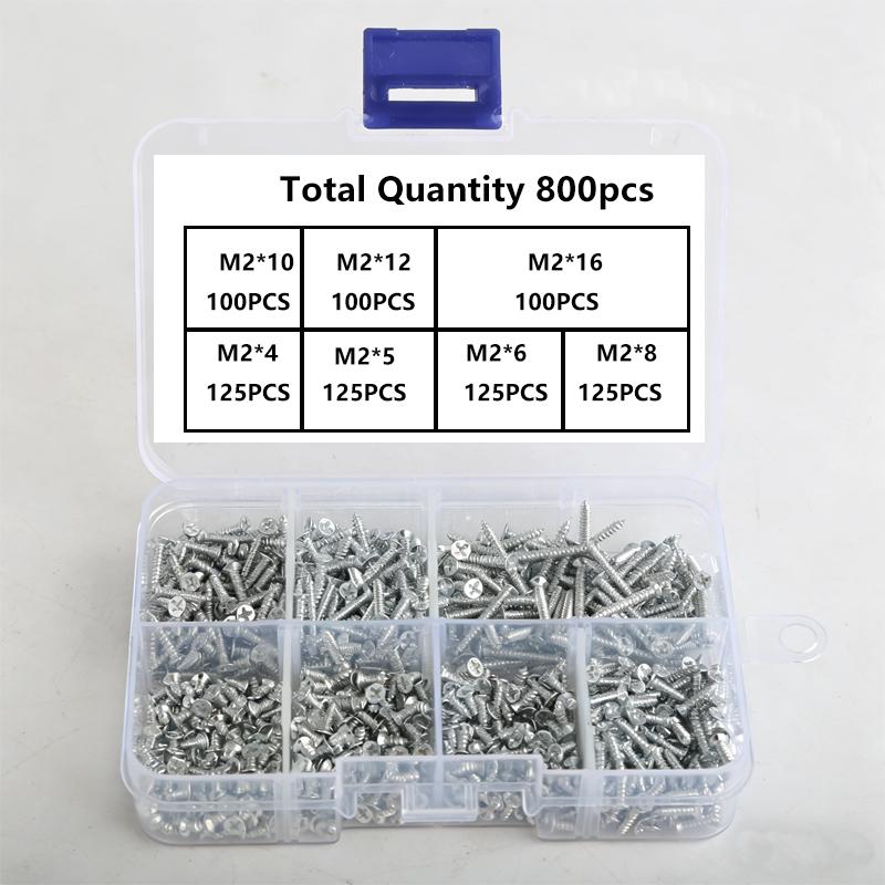 Set of 800 Self-Tapping Wood Screws, M2 Phillips Flat Head Screws for Sheet Metal, Assortment Kit of Self-Screws with Lock Nuts
Set of 800 Self-Tapping Wood Screws, M2 Phillips Flat Head Screws for Sheet Metal, Assortment Kit of Self-Screws with Lock Nuts