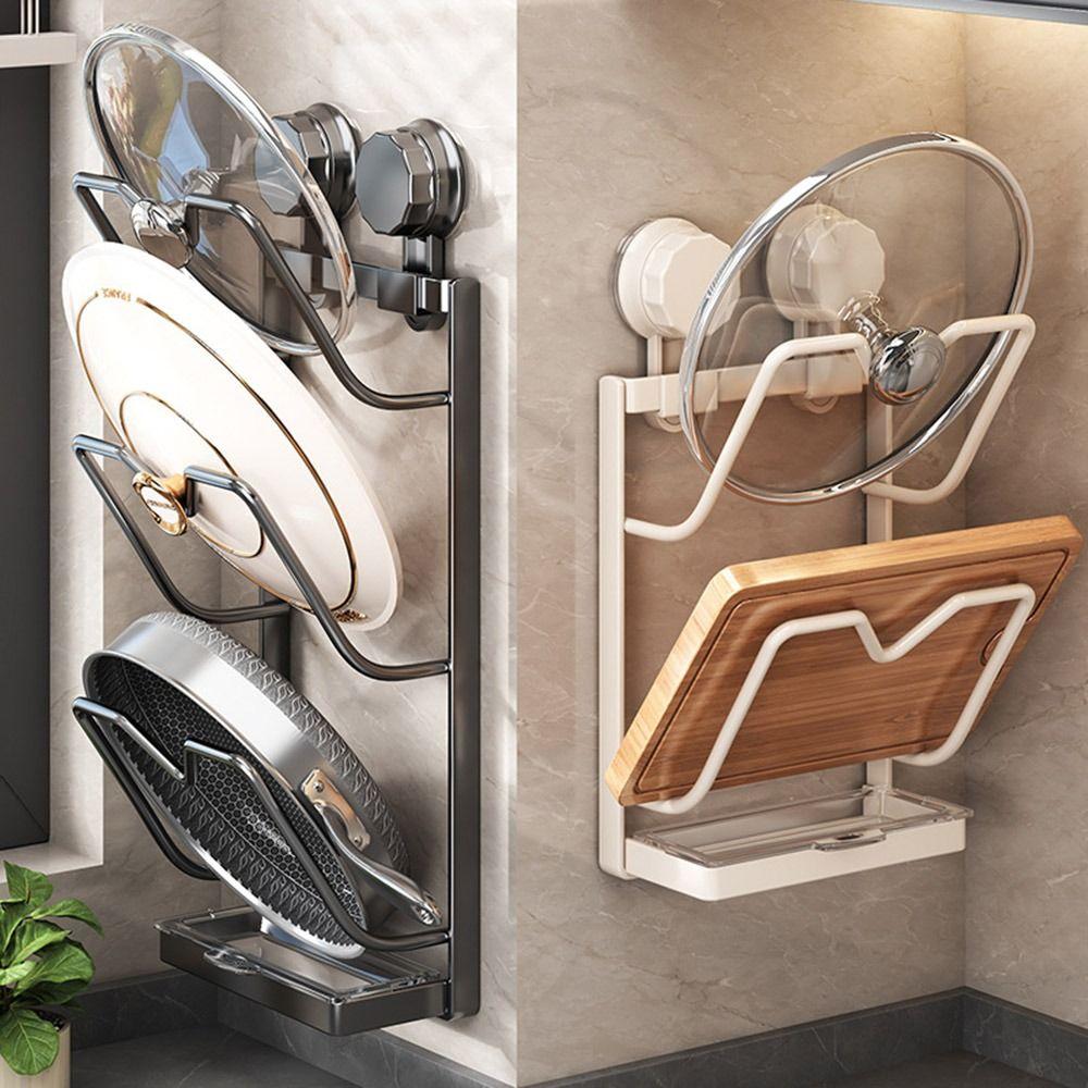 Wall Hanging Pot Cover Rack Punch-Free Kitchen Storage Rack Pan Cover Storage Holder for Kitchen White-Two layers 
Wall Hanging Pot Cover Rack Punch-Free Kitchen Storage Rack Pan Cover Storage Holder for Kitchen White-Two layers
