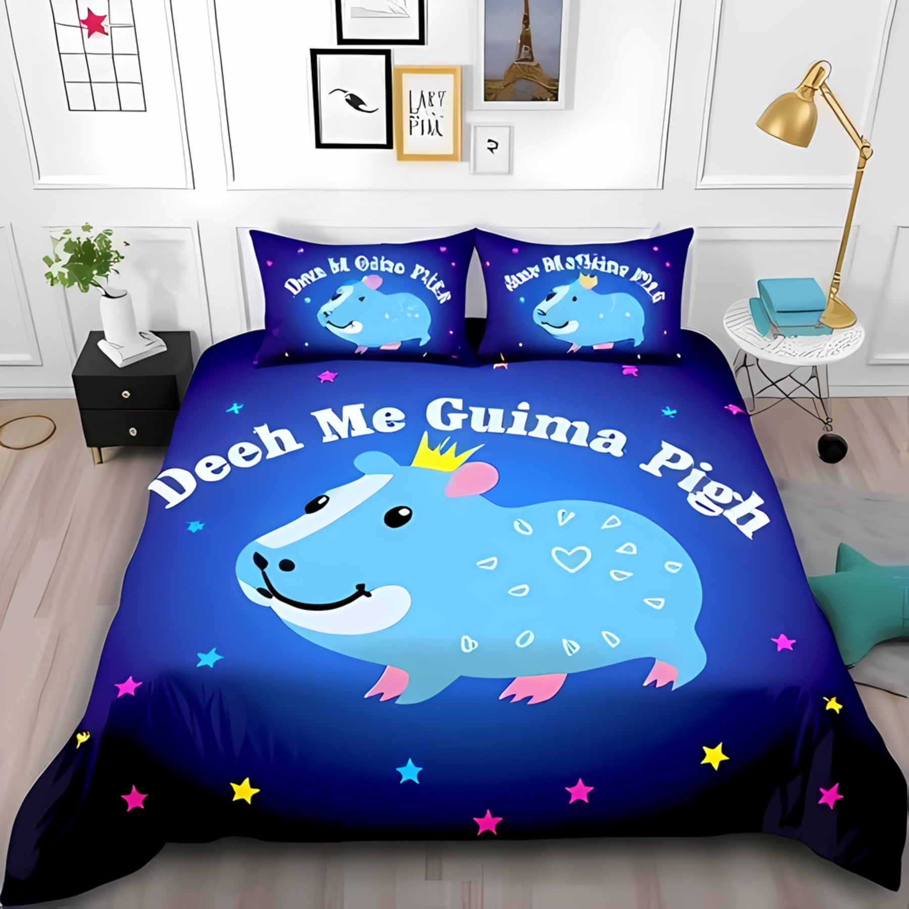 Soft Duvet Cover Set Navy Floral Design featuring Lovely Carton Pigs Geometric Border Suitable Children Kids plus Adult Peoples Soft Breathable 135*200cm Eu-Single
Soft Duvet Cover Set Navy Floral Design featuring Lovely Carton Pigs Geometric Border Suitable Children Kids plus Adult Peoples Soft Breathable 135*200cm Eu-Single