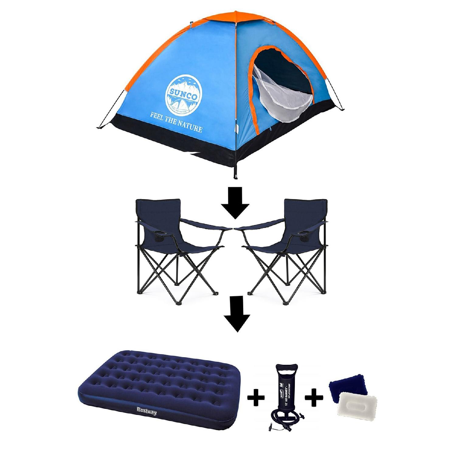 Роскошный набор для кемпинга, двуспальная кровать для палатки на 4 человека, 2 стула с подушкой для насоса
Роскошный набор для кемпинга, двуспальная кровать для палатки на 4 человека, 2 стула с подушкой для насоса