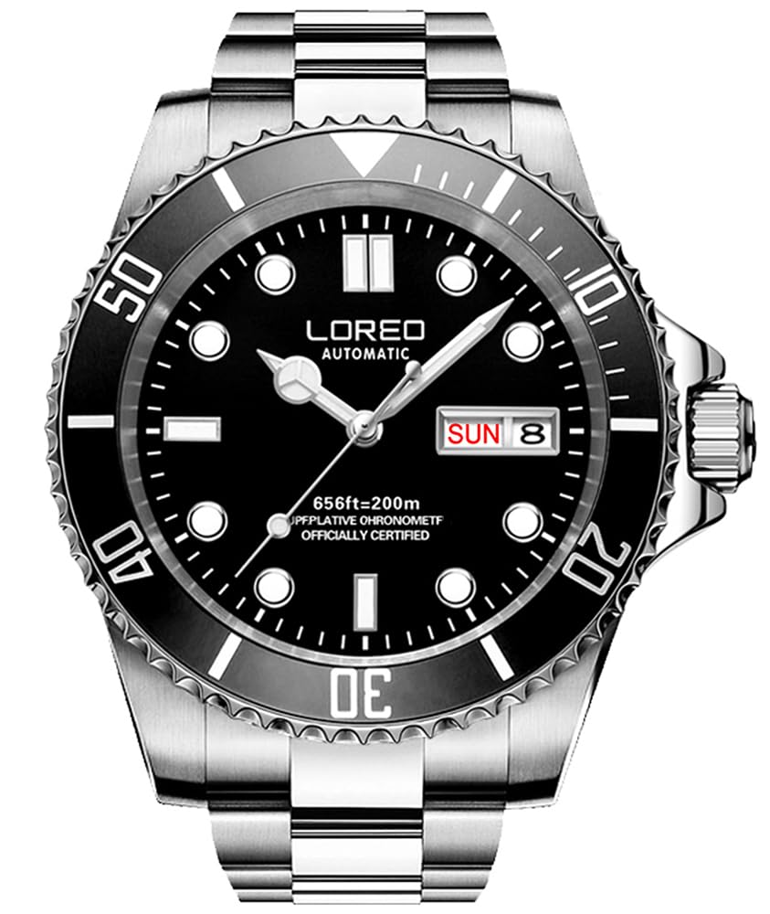 LOREO Silver Stainless Steel Sapphire Glass Blue Rotating Bezel Auto Date Week Men s Men s Watch, Black, Diving. чорний
LOREO Silver Stainless Steel Sapphire Glass Blue Rotating Bezel Auto Date Week Men s Men s Watch, Black, Diving. чорний