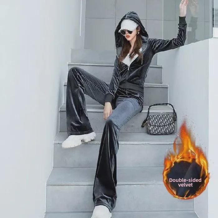 Женский спортивный костюм из золотого велюра с флисовой подкладкой: Повседневный комплект-двойка с капюшоном на осень/зиму. L
Женский спортивный костюм из золотого велюра с флисовой подкладкой: Повседневный комплект-двойка с капюшоном на осень/зиму. L