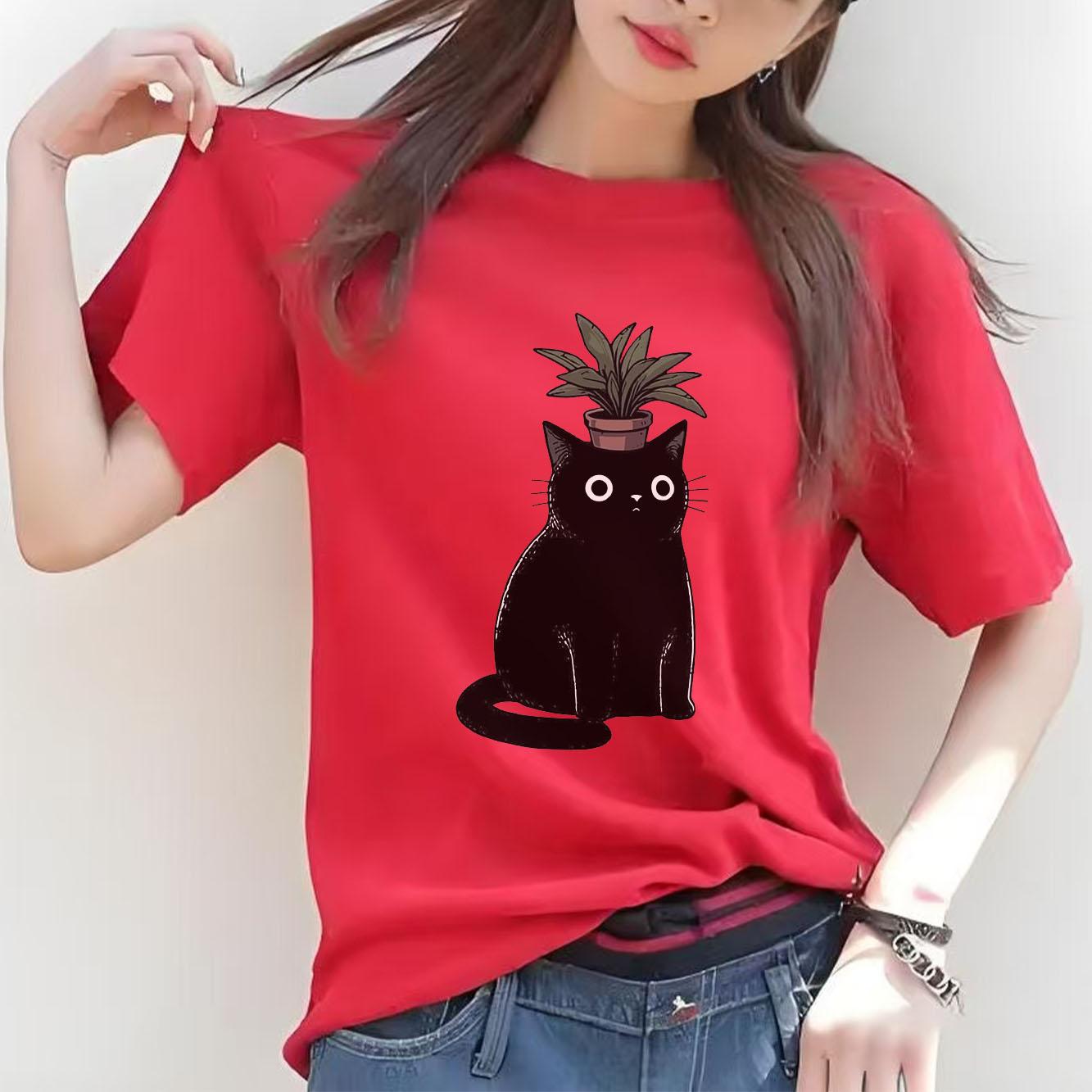 Black Cat Potted Cartoon Printed Short Sleeve Round Neck SpringSummer Versatile Fashion Womens Tshirt S
Black Cat Potted Cartoon Printed Short Sleeve Round Neck SpringSummer Versatile Fashion Womens Tshirt S