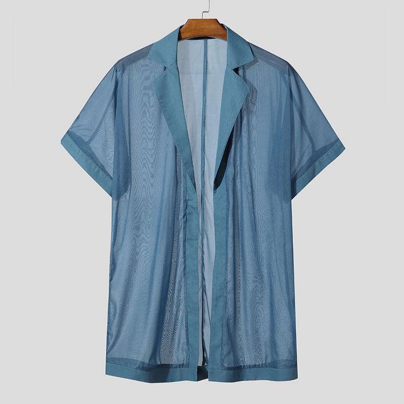 INCERUN Men Lapel Short Sleeve Open Front Mesh Sheer Casual Beach Homewear Tops Cover Up 5XL синий
INCERUN Men Lapel Short Sleeve Open Front Mesh Sheer Casual Beach Homewear Tops Cover Up 5XL синий