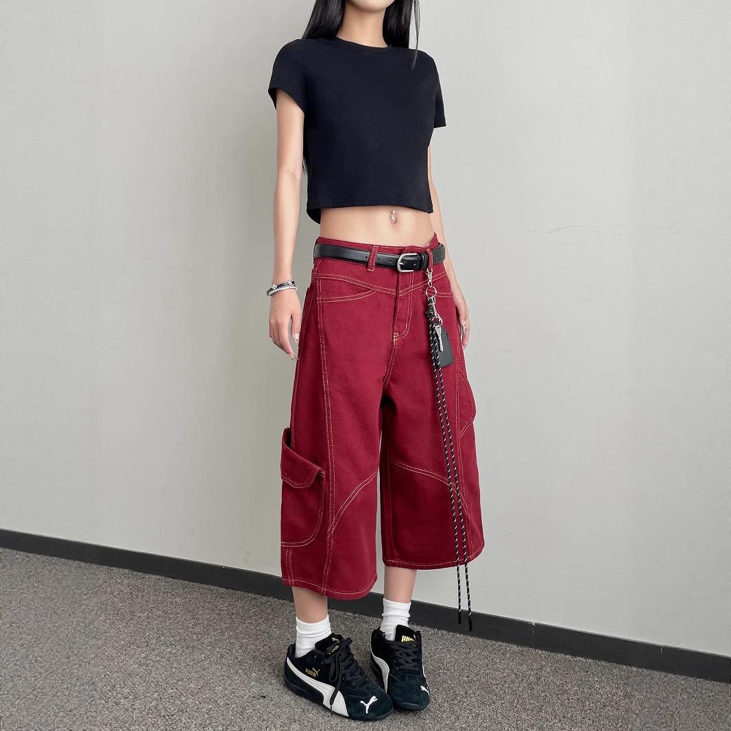 American Retro Red Denim Androgynous Capris with Deconstructed Pockets - Summer 2025 Style L: 155-165cm (55-60kg)
American Retro Red Denim Androgynous Capris with Deconstructed Pockets - Summer 2025 Style L: 155-165cm (55-60kg)