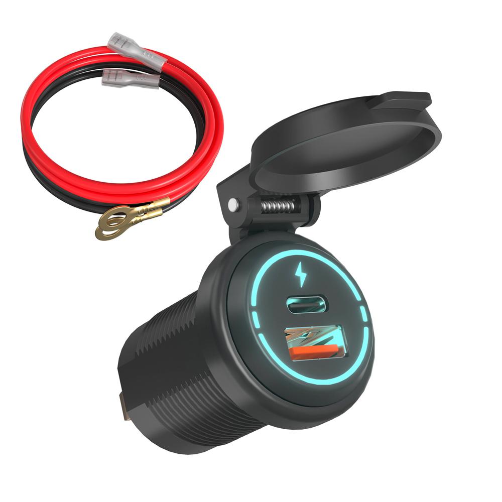 12V/24V USB‑C Dual Port Charger Socket with Wire for Motorcycle Car
12V/24V USB‑C Dual Port Charger Socket with Wire for Motorcycle Car