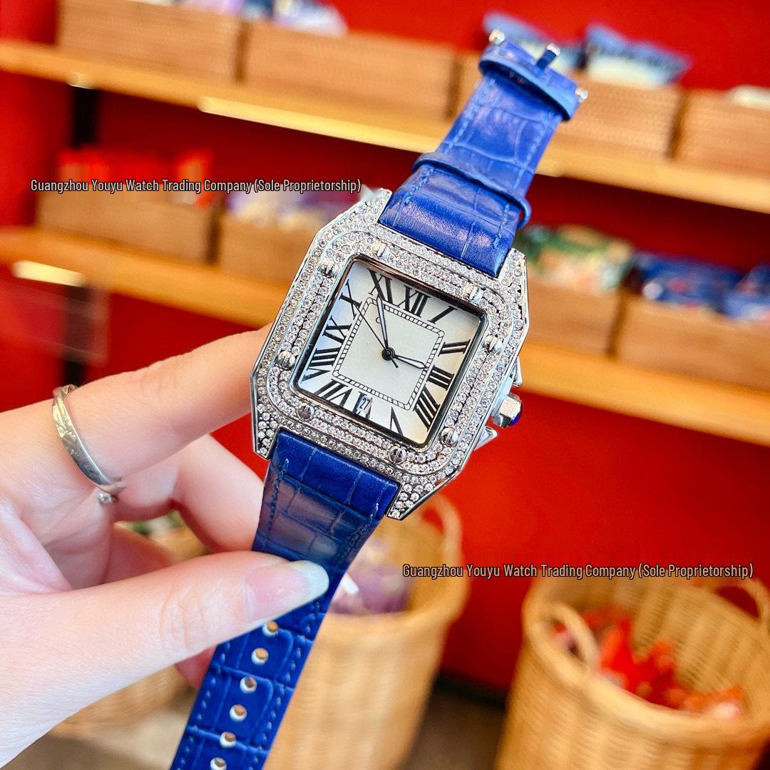 Квадратний годинник Santos Full Diamond Quartz зі шкіряним ремінцем
Квадратний годинник Santos Full Diamond Quartz зі шкіряним ремінцем