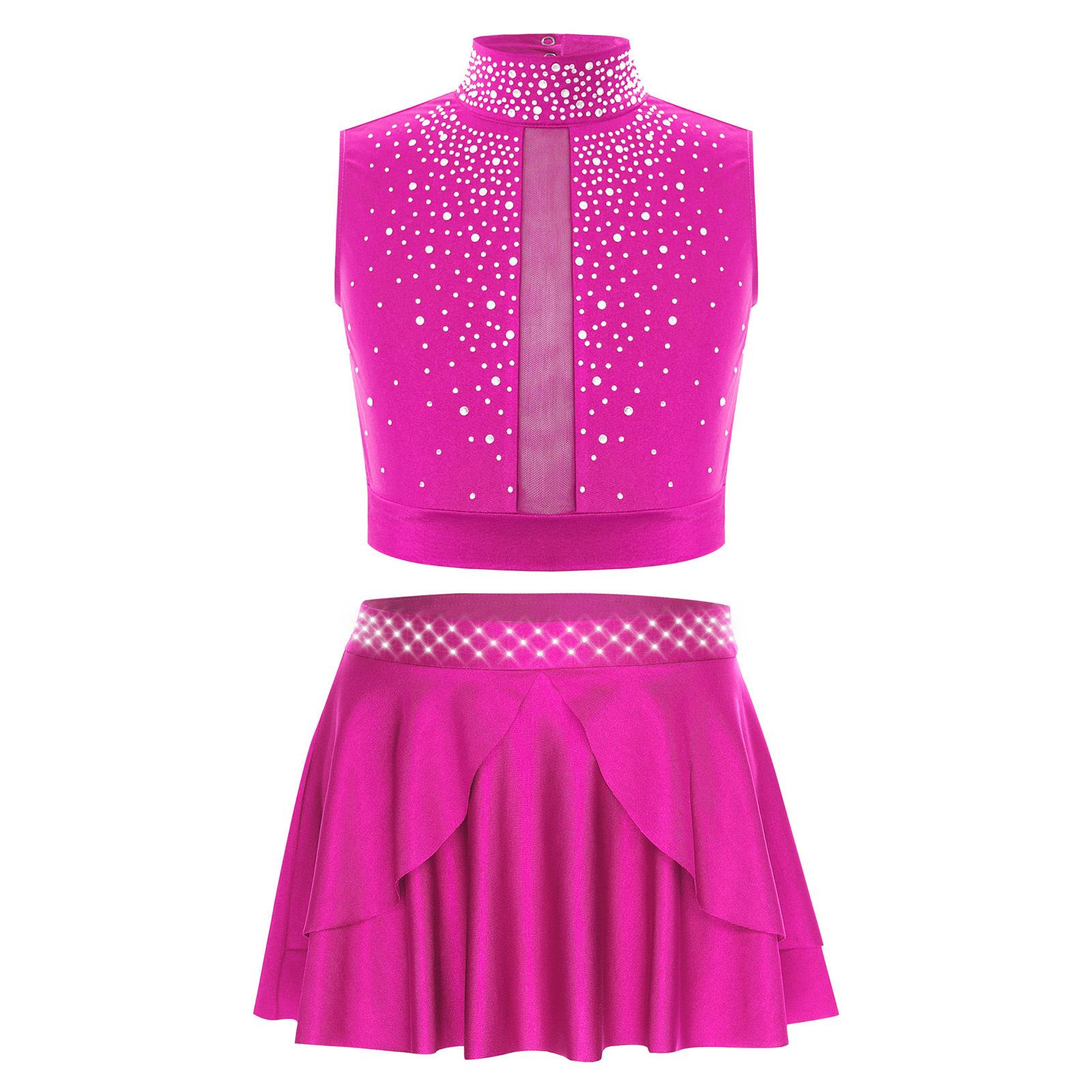 Girls Contemporary Dance Outfit Shiny Rhinestones Mock Neck Crop Top and Asymmetric Skirt 5-6 Years гарячі рожевого кольору
Girls Contemporary Dance Outfit Shiny Rhinestones Mock Neck Crop Top and Asymmetric Skirt 5-6 Years гарячі рожевого кольору