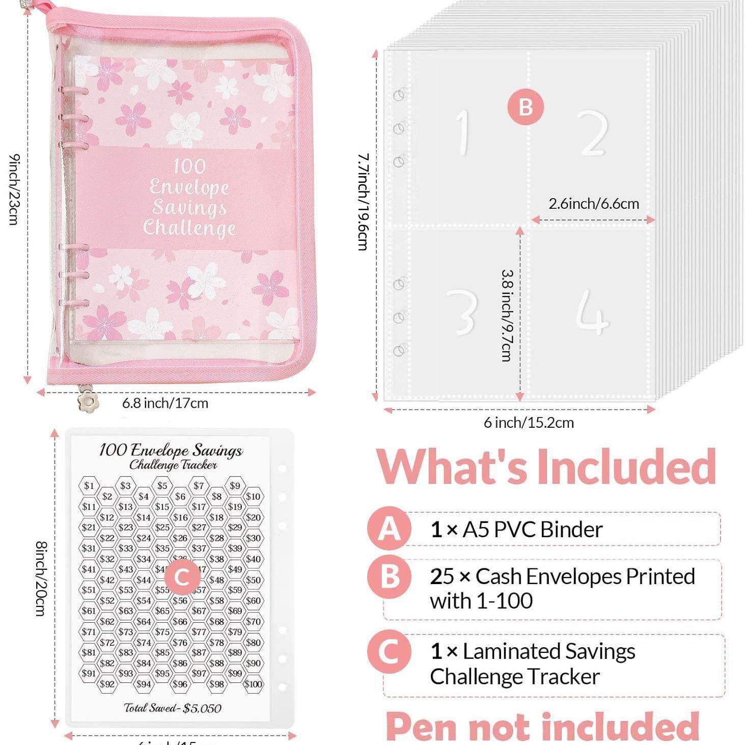 A5 Pink Zip 100 Envelope Savings Challenge Loose-Leaf Binder Budget Binder With Cash Envelopes Money Organizer System
A5 Pink Zip 100 Envelope Savings Challenge Loose-Leaf Binder Budget Binder With Cash Envelopes Money Organizer System