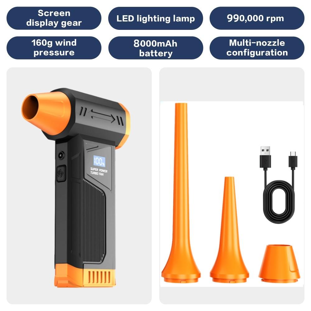 Wireless Jet Fan 990000RPM Brushless Motor Turbo Jet Blower Car Vacuum Cleaner Lighting/Digital Display Outdoor Portable Blower помаранчевий
Wireless Jet Fan 990000RPM Brushless Motor Turbo Jet Blower Car Vacuum Cleaner Lighting/Digital Display Outdoor Portable Blower помаранчевий