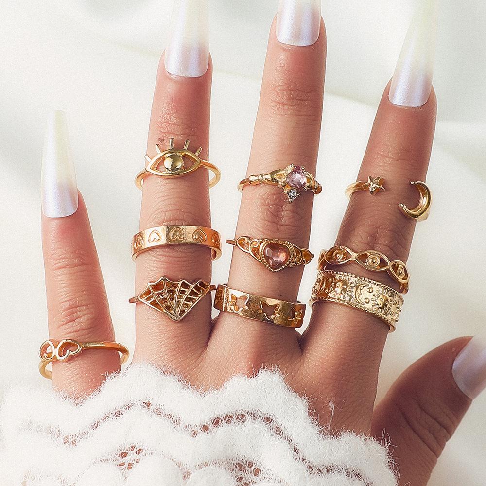 Mesh Love Ring, Personalized Star Moon Love Engraved Hollow Pink Diamond 10-Piece Set Of Rings For Women
Mesh Love Ring, Personalized Star Moon Love Engraved Hollow Pink Diamond 10-Piece Set Of Rings For Women