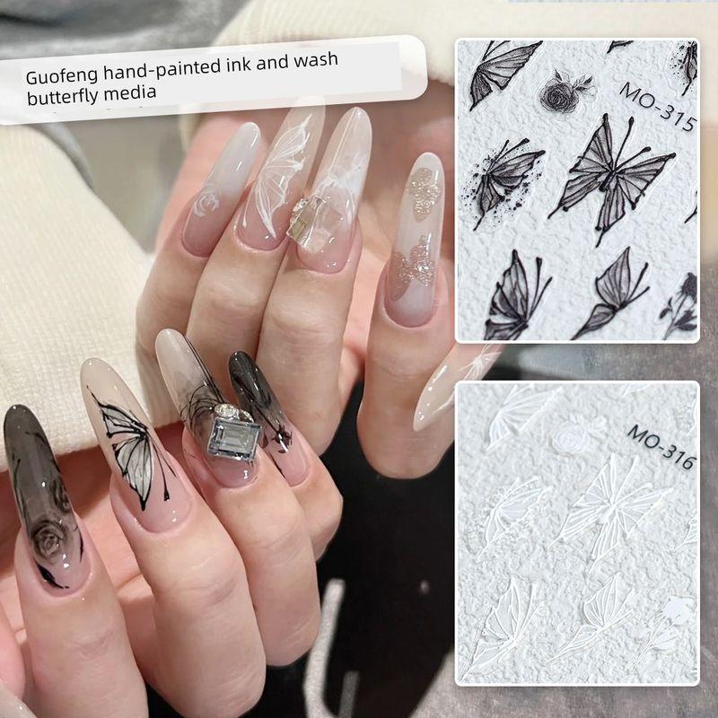 Embossed Retro Style Black and White Butterfly Nail Sticker Two ink butterfly stickers
Embossed Retro Style Black and White Butterfly Nail Sticker Two ink butterfly stickers