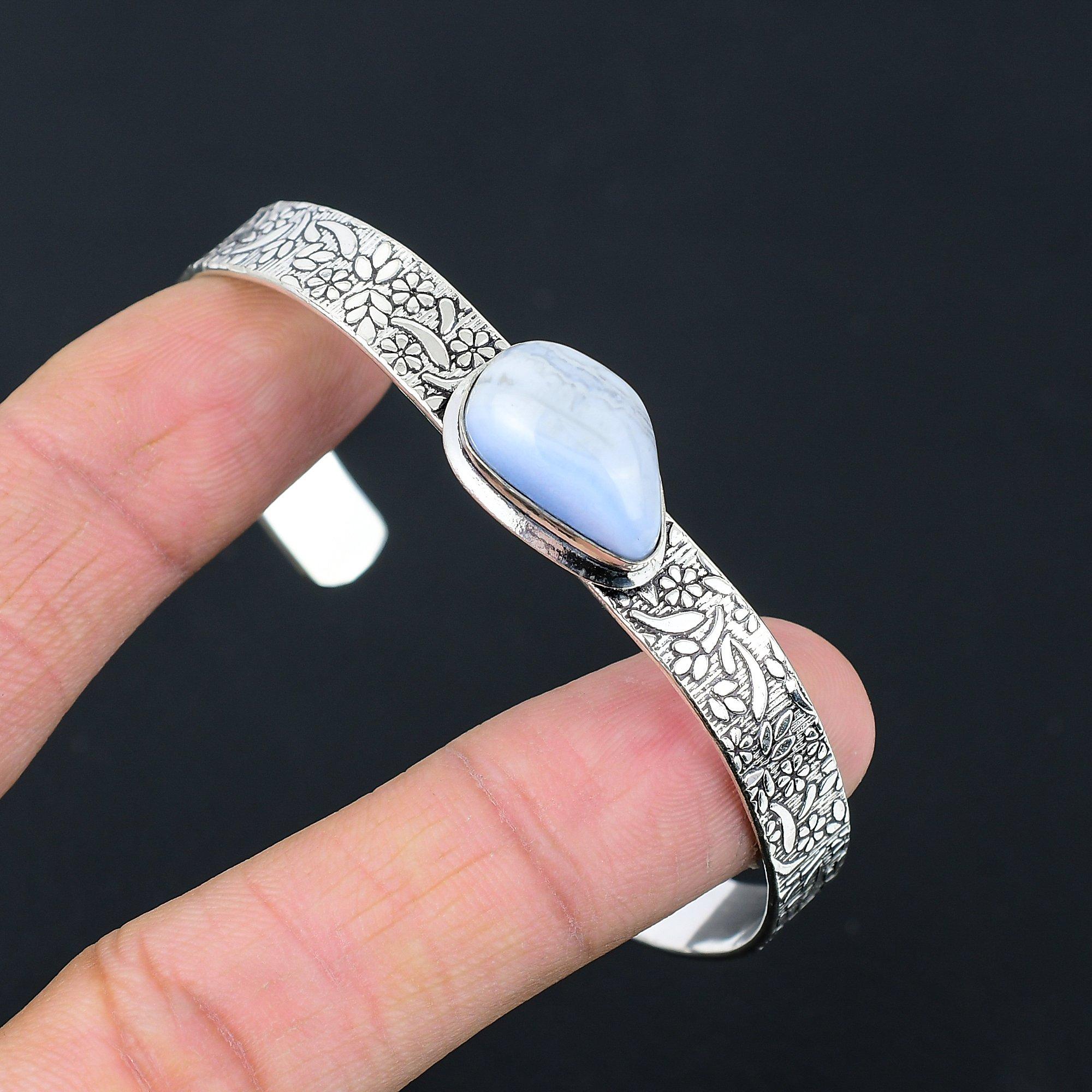 Pear Blue Lace Agate Gemstone Artisan Wedding Elegant Bangle 925 Sterling Silver Adjustable
Pear Blue Lace Agate Gemstone Artisan Wedding Elegant Bangle 925 Sterling Silver Adjustable