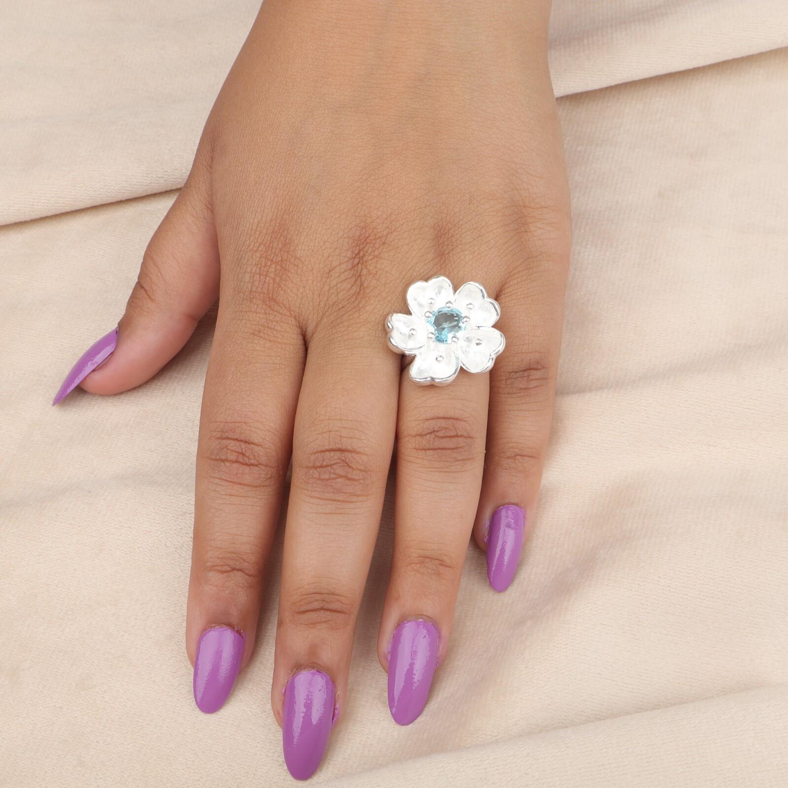 Кольцо-цветок из стерлингового серебра 925 пробы с небесно-голубым топазом, ручная работа, ювелирное изделие для нее, CZR-1-10 11
Кольцо-цветок из стерлингового серебра 925 пробы с небесно-голубым топазом, ручная работа, ювелирное изделие для нее, CZR-1-10 11