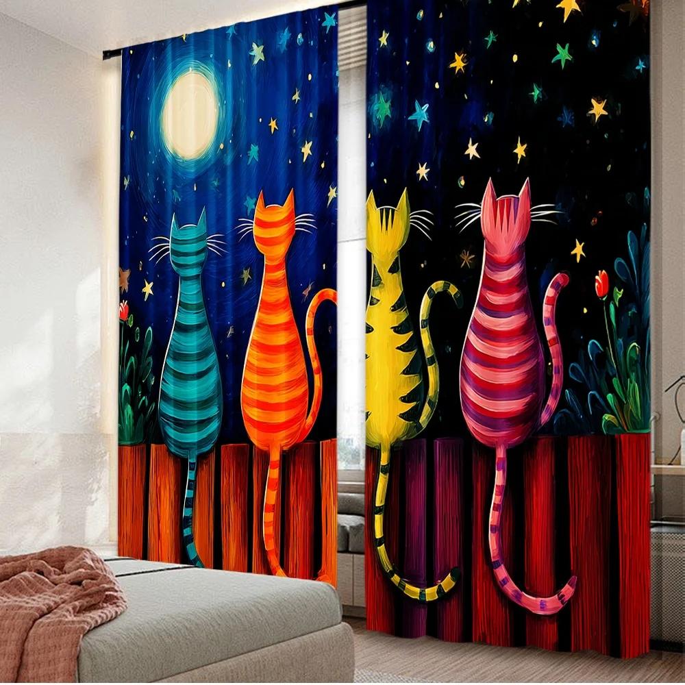Flat Printing Window Drapes Colorful Cats Under Moon Digital Printed Polyester Holiday Decorations Use Indoor Curtains Set Of 2 Made W100*H70(CM)-Rod Pocket&2PCS
Flat Printing Window Drapes Colorful Cats Under Moon Digital Printed Polyester Holiday Decorations Use Indoor Curtains Set Of 2 Made W100*H70(CM)-Rod Pocket&2PCS