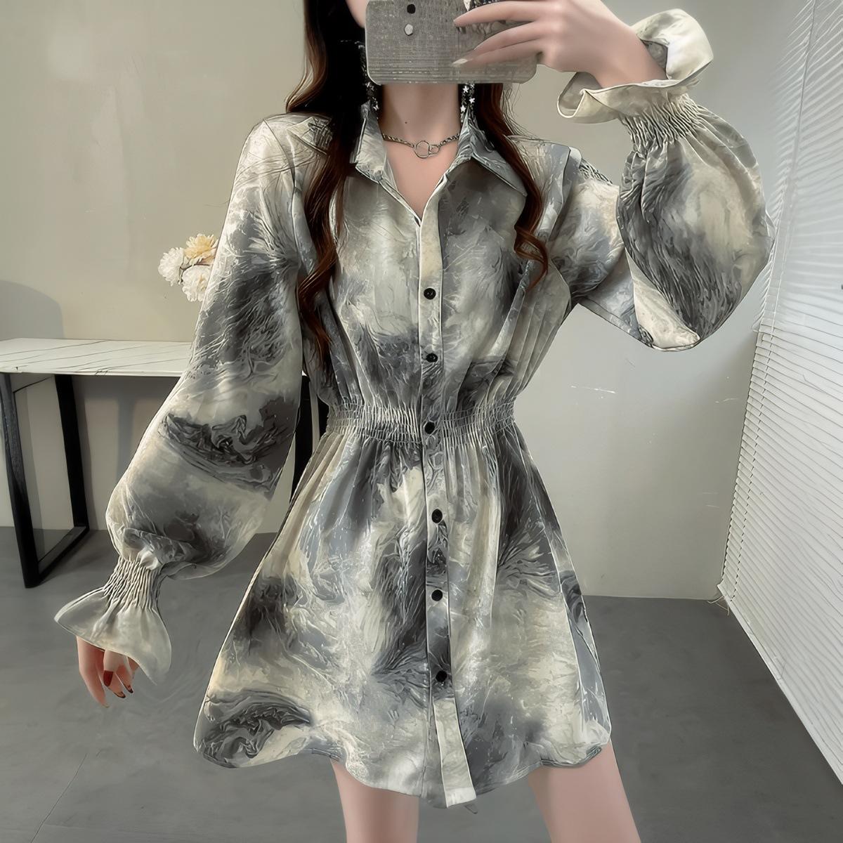 Retro Cold and Styling Shirt Elastic Waist Long Sleeve Top Niche Gradient Printed Lapel Shirt Women Autumn S
Retro Cold and Styling Shirt Elastic Waist Long Sleeve Top Niche Gradient Printed Lapel Shirt Women Autumn S