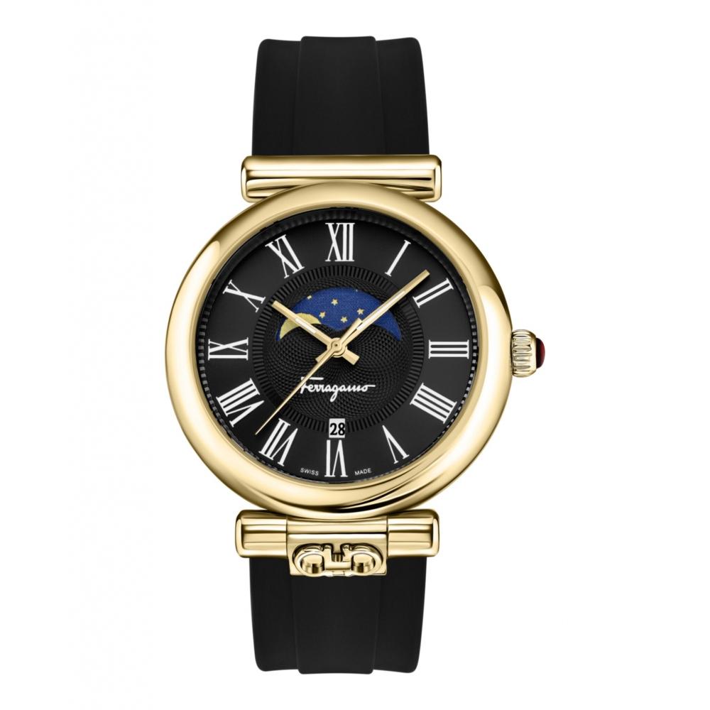 Salvatore Ferragamo Ferragamo Ora Moonphase Silicone Watch Black Gold Black 
Salvatore Ferragamo Ferragamo Ora Moonphase Silicone Watch Black Gold Black