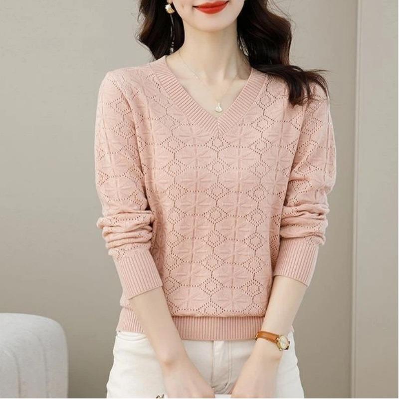 Весенне-осенний новый однотонный женский вязаный свитер для базового слоя, с вырезом «сердечко», свободный, тонкий, с V-образным вырезом и ажурной вязкой S розовый
Весенне-осенний новый однотонный женский вязаный свитер для базового слоя, с вырезом «сердечко», свободный, тонкий, с V-образным вырезом и ажурной вязкой S розовый