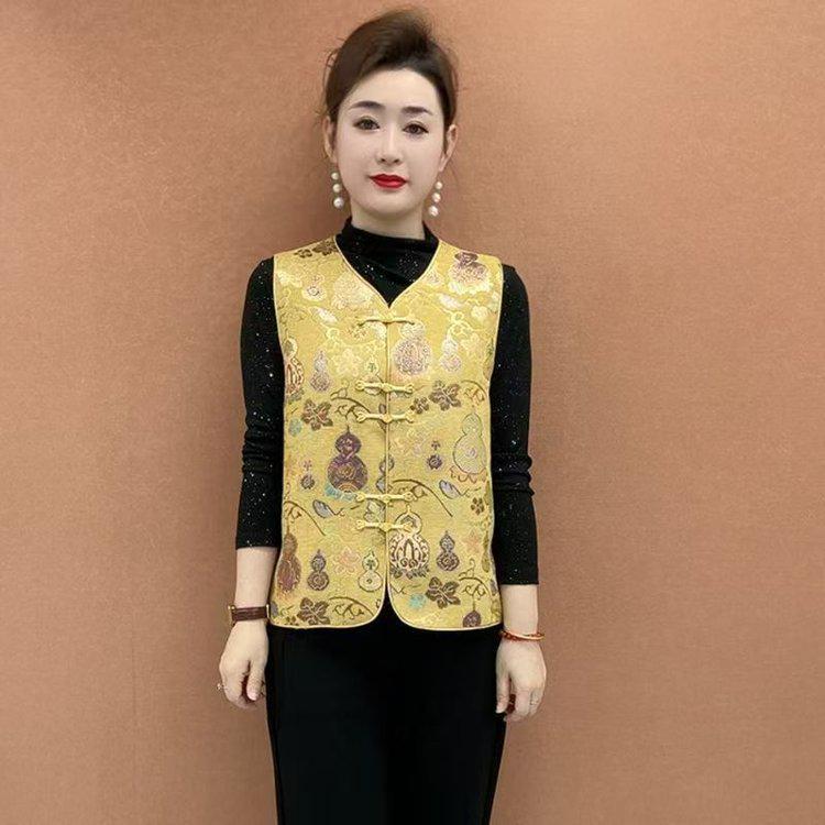 New Chinese Wind Jacquard Vest: Stylish Spring/Autumn Tang Suit for Middle-Aged & Elderly Women 2XL (135-150 jin) жовтий
New Chinese Wind Jacquard Vest: Stylish Spring/Autumn Tang Suit for Middle-Aged & Elderly Women 2XL (135-150 jin) жовтий