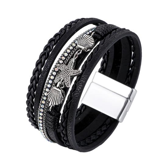 Women Braided Bracelet Multi-Layer Bohemian Faux Leather Rope Starfish Shell Decor Secure Closure Wristband Wrist Accessory чорний
Women Braided Bracelet Multi-Layer Bohemian Faux Leather Rope Starfish Shell Decor Secure Closure Wristband Wrist Accessory чорний
