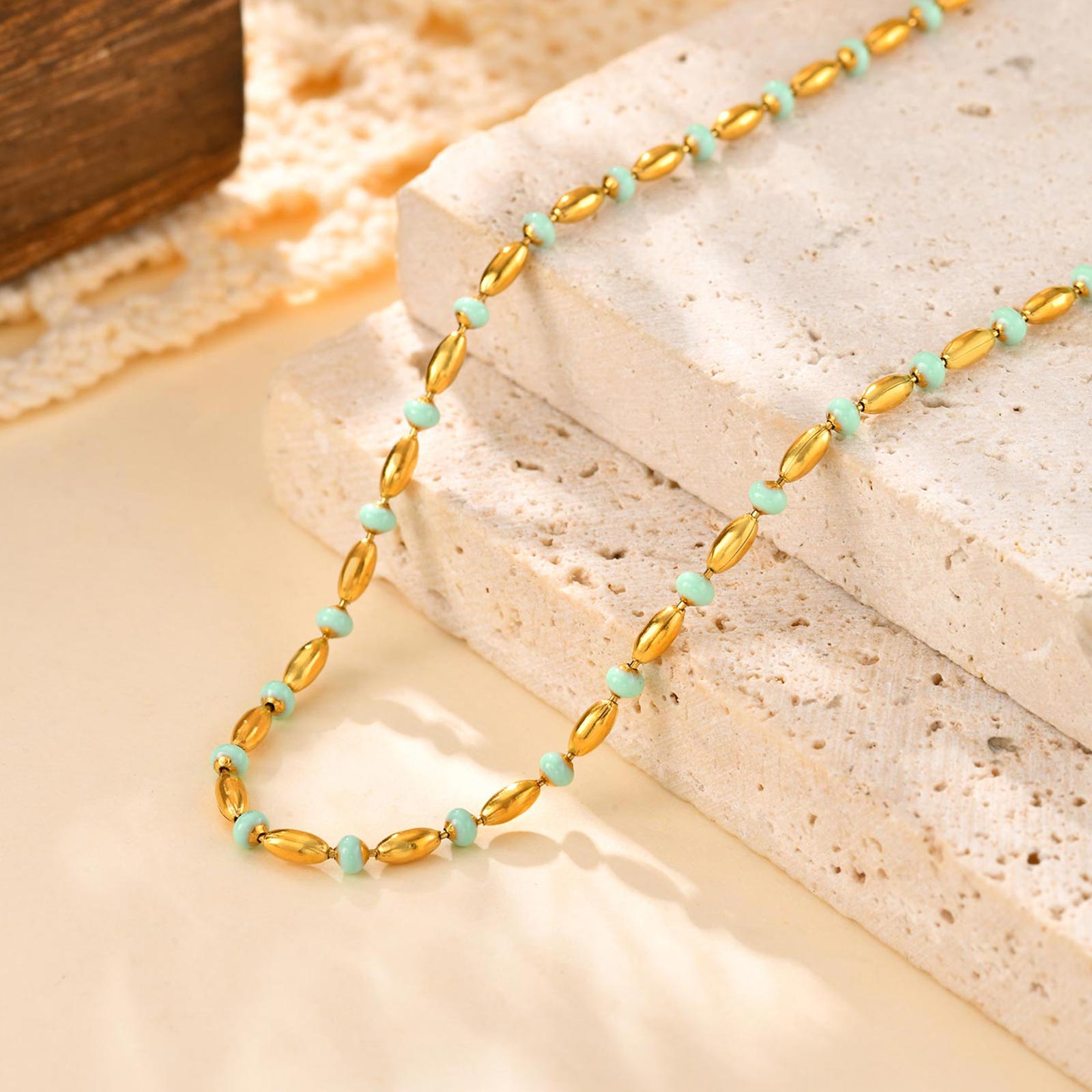 Dainty Green Rice Bead Necklace for Women,18K Gold Plated Stainless Steel Necklaces,Trendy Jewelry Gifts
Dainty Green Rice Bead Necklace for Women,18K Gold Plated Stainless Steel Necklaces,Trendy Jewelry Gifts