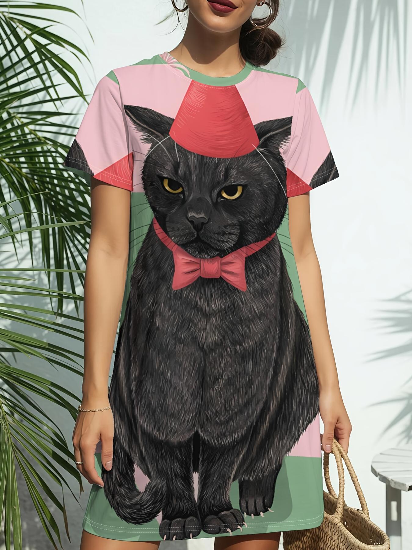 Women s Short Sleeve T-Shirt Dress with Round Neck - Cute Kitten Print Suitable for Daily Wear. Parties ; Birthday Outfits Spring Summer Casual Dress 3XL дубильна кора
Women s Short Sleeve T-Shirt Dress with Round Neck - Cute Kitten Print Suitable for Daily Wear. Parties ; Birthday Outfits Spring Summer Casual Dress 3XL дубильна кора