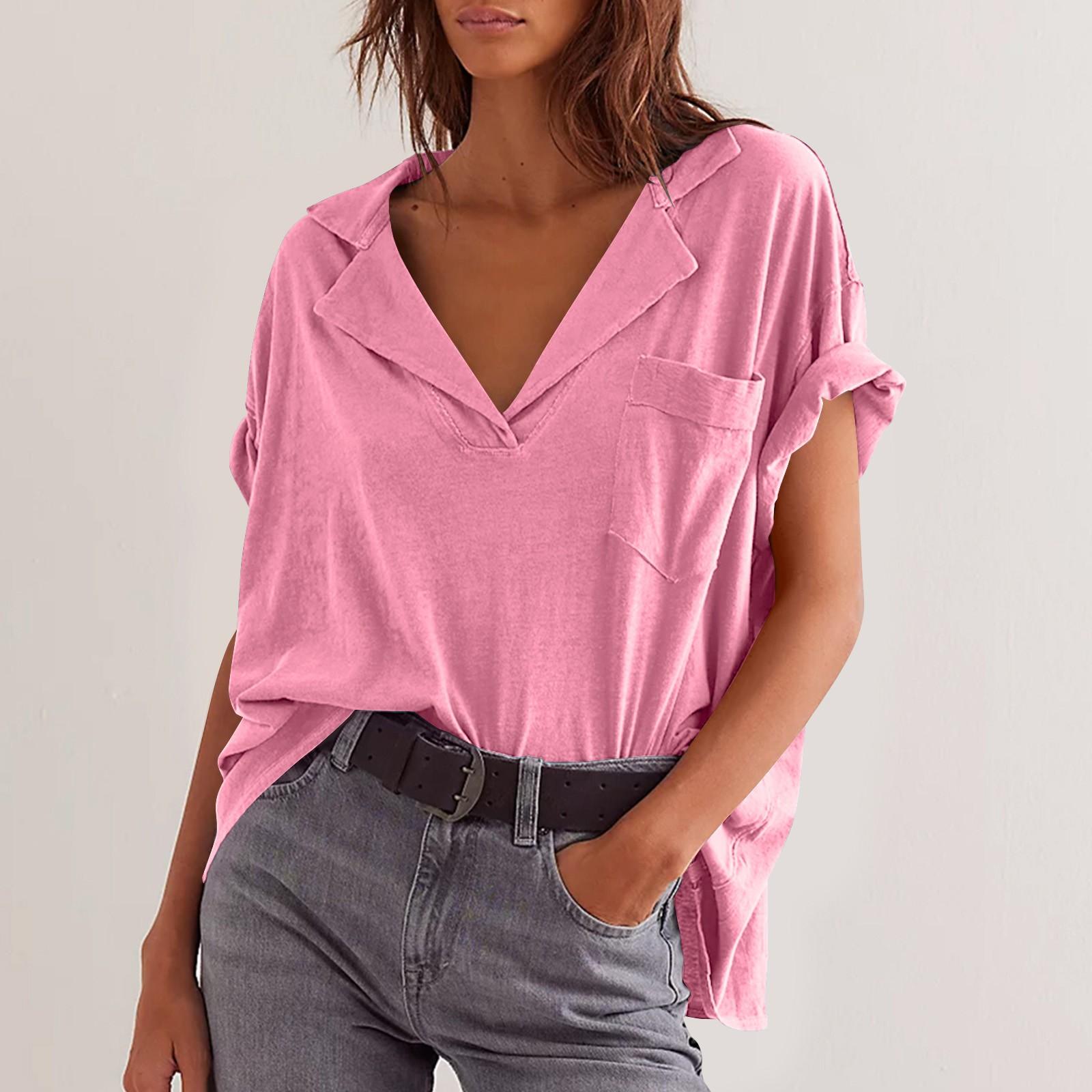 Женская модная летняя футболка с V-образным вырезом и карманом S розовый
Женская модная летняя футболка с V-образным вырезом и карманом S розовый