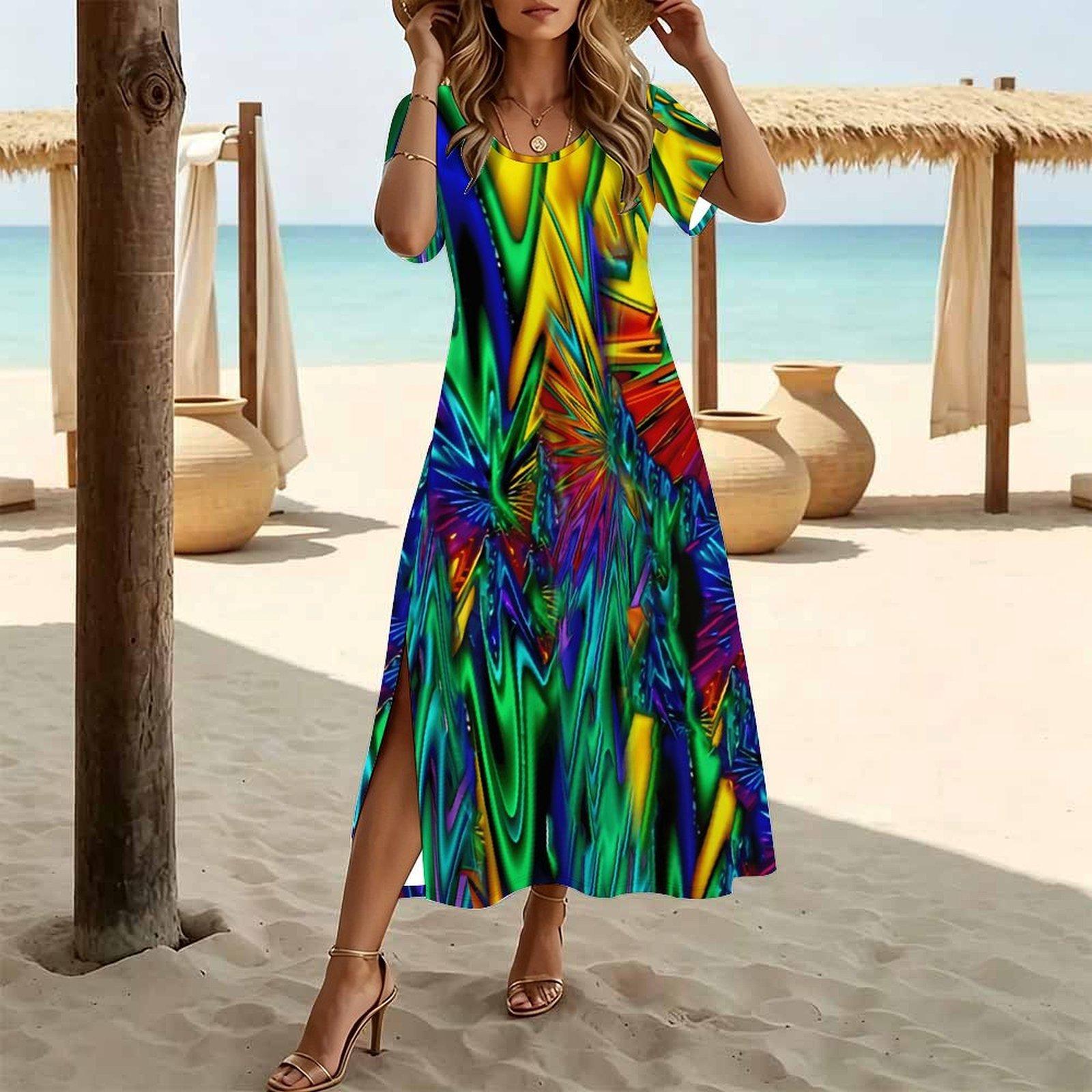 Women Fashion Round Neck Ethnic Style Totem Printed Short Sleeve Side Slit Dress Casual Vacation Dress Long Loose Dress 8XL зелений
Women Fashion Round Neck Ethnic Style Totem Printed Short Sleeve Side Slit Dress Casual Vacation Dress Long Loose Dress 8XL зелений