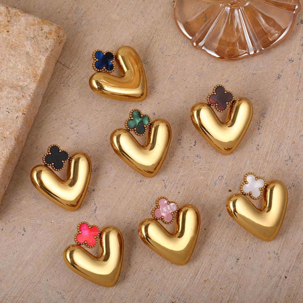Four leaf clover heart-shaped titanium steel earrings with personalized and simple design рожевий
Four leaf clover heart-shaped titanium steel earrings with personalized and simple design рожевий