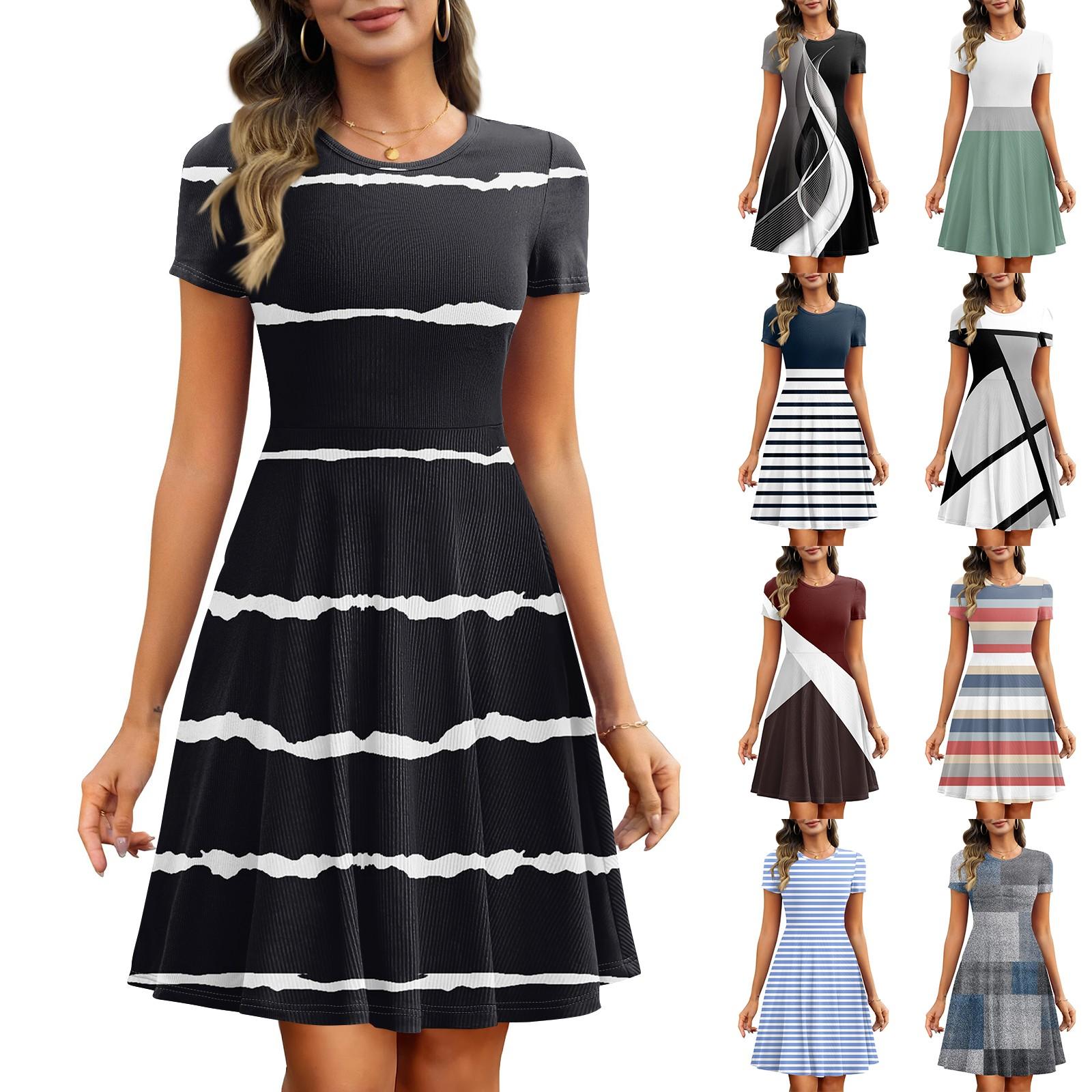 Women s Summer Fashion Short Sleeve With Pocket Striped Patchwork Printed Ribbed Basic Dresses M синій
Women s Summer Fashion Short Sleeve With Pocket Striped Patchwork Printed Ribbed Basic Dresses M синій