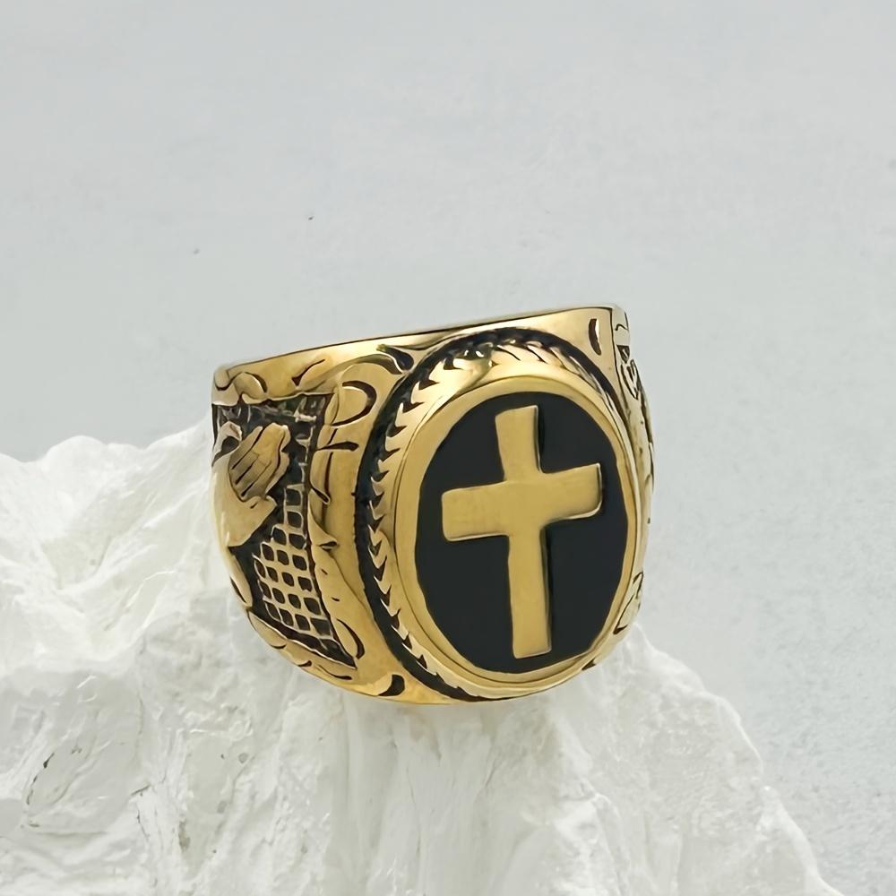 Greppn Men s Black Enamel Cross & Golden-Tone Chain Detailing 316L Stainless Steel Prayer Hand Ring - Rustproof Fade-Resistant Party & Casual Jewelry, 7
Greppn Men s Black Enamel Cross & Golden-Tone Chain Detailing 316L Stainless Steel Prayer Hand Ring - Rustproof Fade-Resistant Party & Casual Jewelry, 7