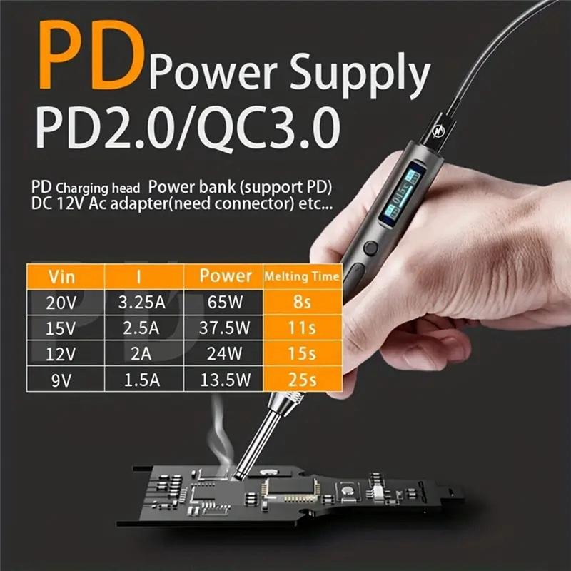 A34R 65W PD+ QC Smart Soldering Iron Adjustable Temperature Portable Electric Tool For Electronic DIY
A34R 65W PD+ QC Smart Soldering Iron Adjustable Temperature Portable Electric Tool For Electronic DIY