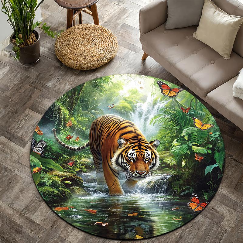 Jungle tiger pattern Flannel-printed round floor mats are slip-resistant Suitable for living room bedroom terrace garden carpets 60cm
Jungle tiger pattern Flannel-printed round floor mats are slip-resistant Suitable for living room bedroom terrace garden carpets 60cm