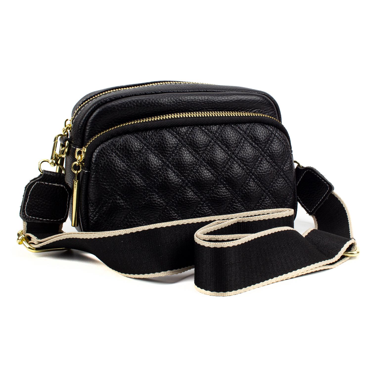 Жіноча маленька шкіряна сумка через плече Corze GL7160, чорна з широким ремінцем чорний