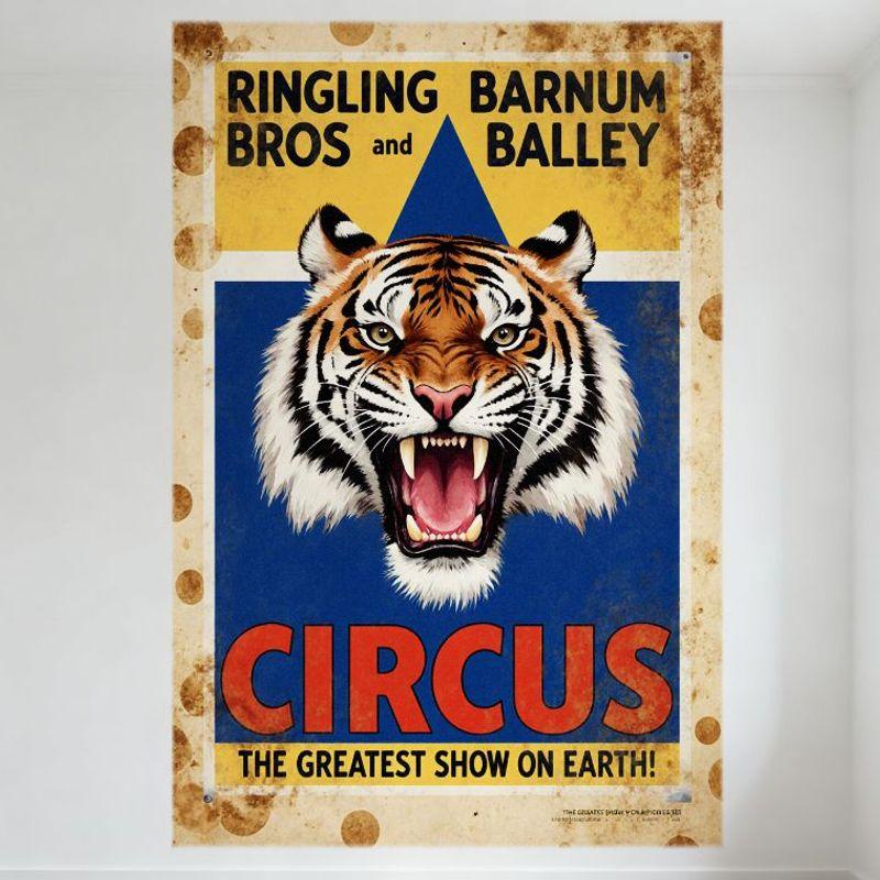 DORA Tin Sign Vintage Ringling Bros Barnum Bailey Circus Tiger Head Metal Tin Sign Aged Textured Brown Polka Dots Poster for Wall Decor Gr 20x30cm(7.8x11.8inch)
DORA Tin Sign Vintage Ringling Bros Barnum Bailey Circus Tiger Head Metal Tin Sign Aged Textured Brown Polka Dots Poster for Wall Decor Gr 20x30cm(7.8x11.8inch)