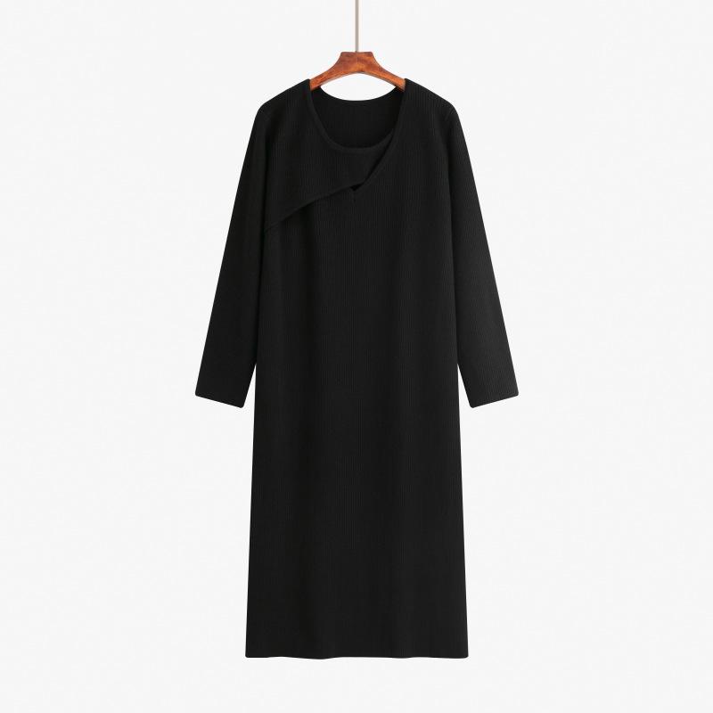Плюс Размер Женский Круглый вырез Вырез Длинные рукава Свитер Универсальное Платье XXXL чёрный