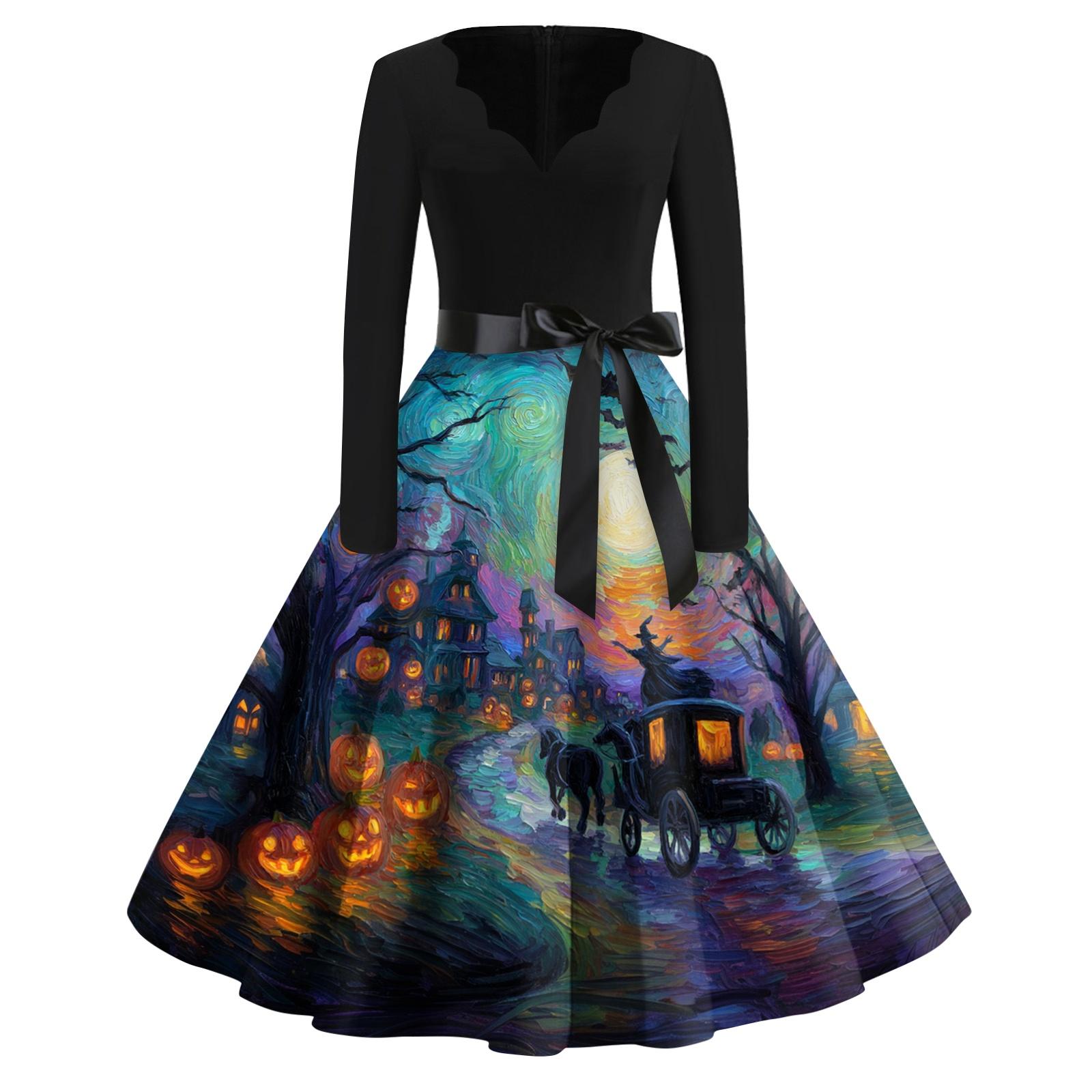 Women Casual Halloween Print V Neck Vintage Dress Long Sleeve Retro Style Fit and Flare Midi Dress with Waist Tie Ribbon XXXXXL синий
Women Casual Halloween Print V Neck Vintage Dress Long Sleeve Retro Style Fit and Flare Midi Dress with Waist Tie Ribbon XXXXXL синий