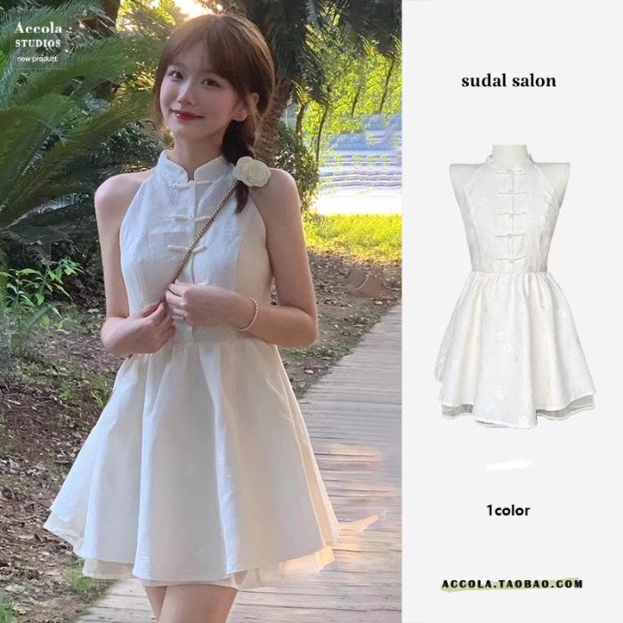 New Chinese retro women s dress summer neck buckle design sense small girl short skirt summer dress 2XL білий
New Chinese retro women s dress summer neck buckle design sense small girl short skirt summer dress 2XL білий