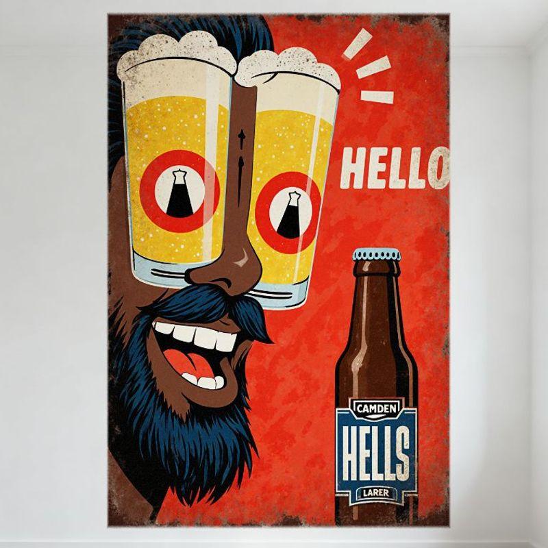 Винтажная металлическая жестяная вывеска для пива Camden Hells Lager, Ретро иллюстрация Мужчина с кружкой пива, Очки, Текст Привет, Табличка для бара, кафе, дома 20x30cm(7.8x11.8inch)
Винтажная металлическая жестяная вывеска для пива Camden Hells Lager, Ретро иллюстрация Мужчина с кружкой пива, Очки, Текст Привет, Табличка для бара, кафе, дома 20x30cm(7.8x11.8inch)