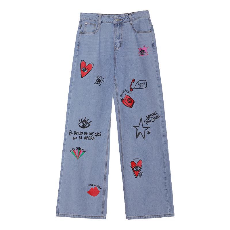 Tuogu Trend Love Graffiti Denim Wide-Leg Pants for Women - Spring/Summer Casual Floor-Length Extra Large джинсовый синий
Tuogu Trend Love Graffiti Denim Wide-Leg Pants for Women - Spring/Summer Casual Floor-Length Extra Large джинсовый синий