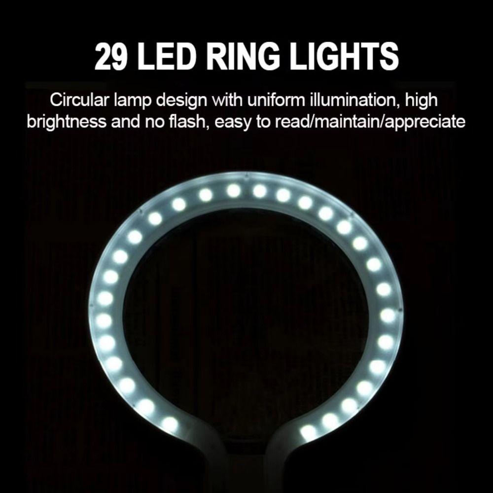 5X 10X Illumination Handheld Magnifier with 29 LED Lights Microscope Lens Experiment білий/синій
5X 10X Illumination Handheld Magnifier with 29 LED Lights Microscope Lens Experiment білий/синій