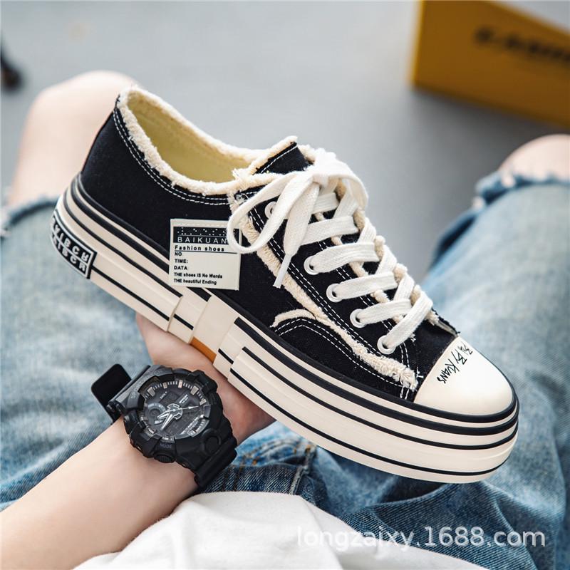 «2022 Холщовые кроссовки в стиле У Цзяньхао»: Модная повседневная обувь на толстой подошве для пар. 42 чёрный