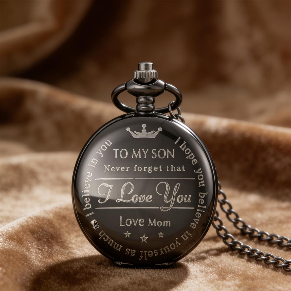 Elegant Vintage Retro Popular Black Pocket Watch Engraved Inspirational Quote Crown Pendant Watch for Son From Mom CF1378 чёрный
Elegant Vintage Retro Popular Black Pocket Watch Engraved Inspirational Quote Crown Pendant Watch for Son From Mom CF1378 чёрный