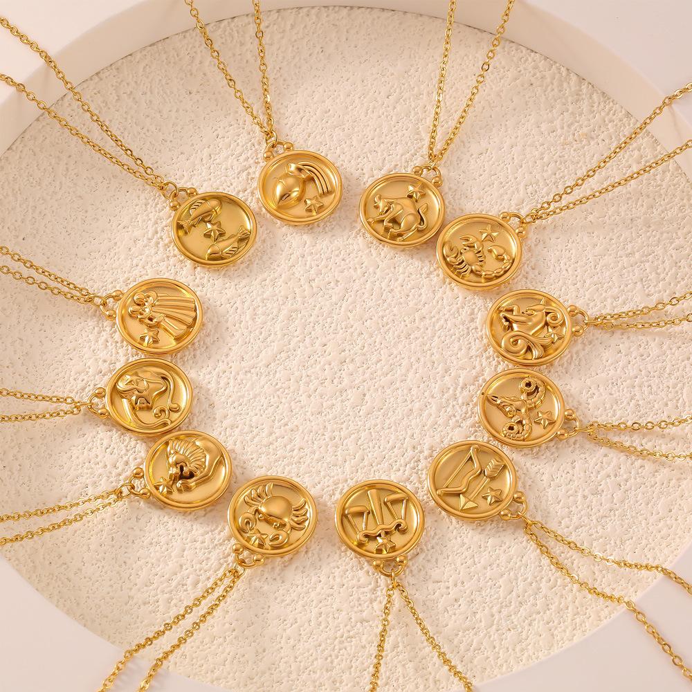 Креативное персонализированное позолоченное круглое фирменное ожерелье с кулоном в виде двенадцати созвездий из титановой стали с цепочкой
Креативное персонализированное позолоченное круглое фирменное ожерелье с кулоном в виде двенадцати созвездий из титановой стали с цепочкой