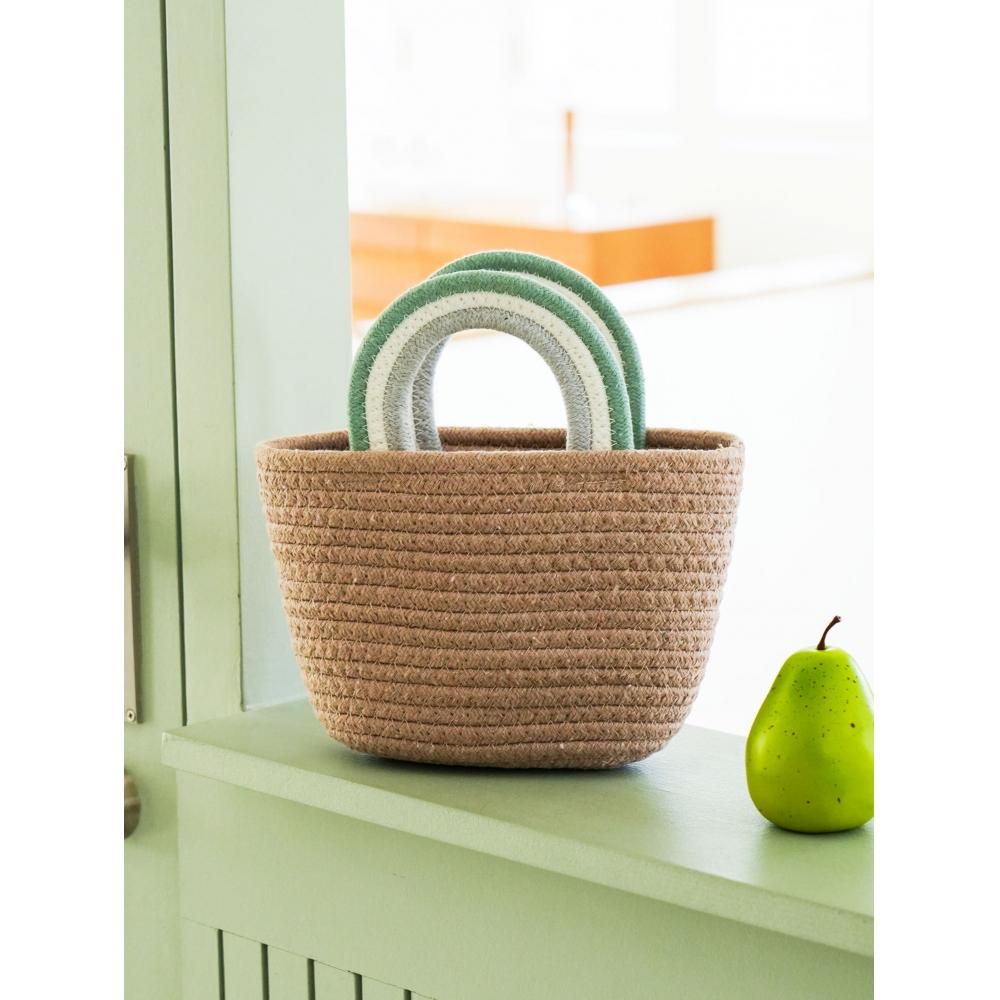 Daiso Woven Handle Bag Green Brown 
Daiso Woven Handle Bag Green Brown