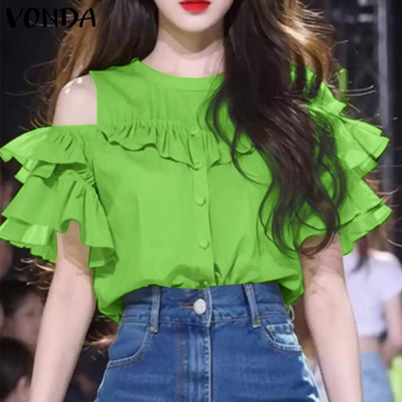VONDA Women Summer O-neck Cold Shoulder Ruffled Casual T-shirts 5XL темно-рожевого кольору
VONDA Women Summer O-neck Cold Shoulder Ruffled Casual T-shirts 5XL темно-рожевого кольору