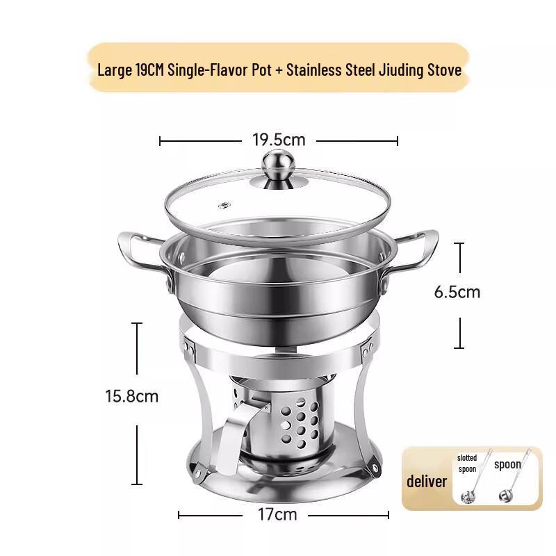 Stainless Steel Personal Hot Pot Alcohol Stove Set Large 19CM (No Fuel)
Stainless Steel Personal Hot Pot Alcohol Stove Set Large 19CM (No Fuel)