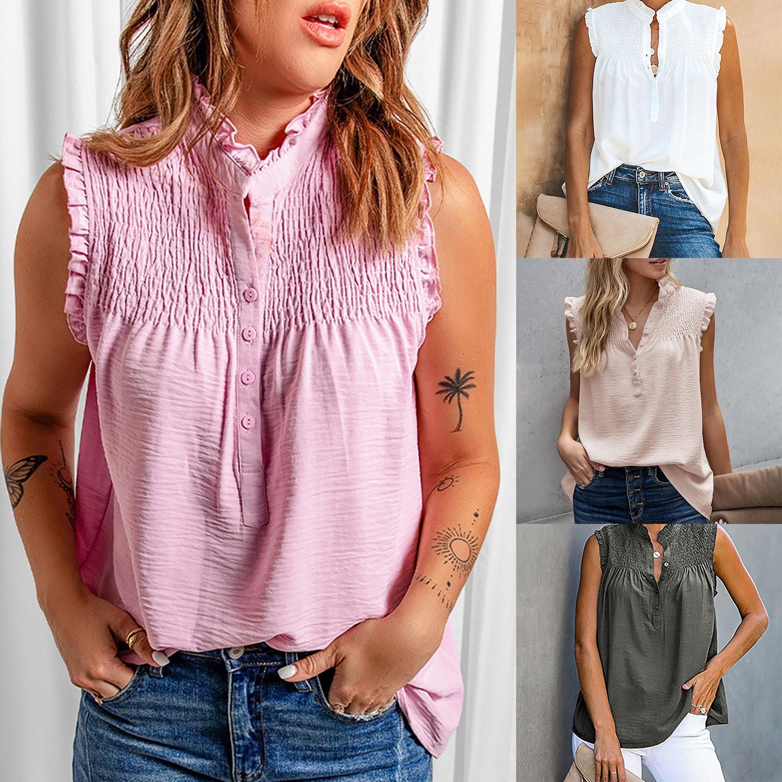 Fashion Womens Loose Summer Pleated Edge V-neck Button Sleeveless Undershirt Top
Fashion Womens Loose Summer Pleated Edge V-neck Button Sleeveless Undershirt Top