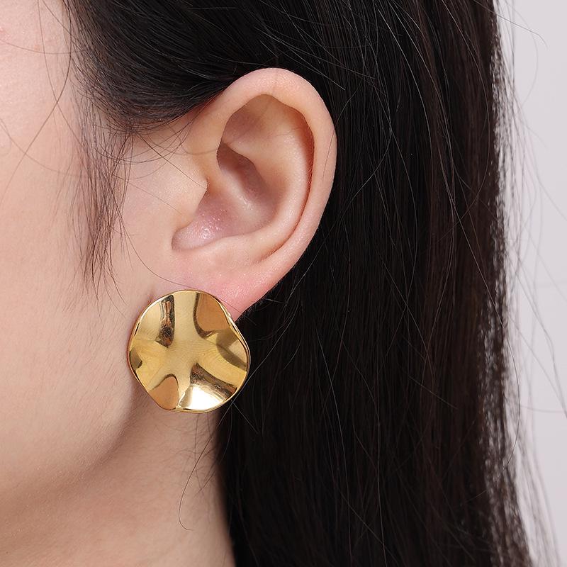 European & American Style Large Round Shiny Stainless Steel Leaf Stud Earrings - Non-Fading, Concave Design, Exaggerated Style. серебряный
European & American Style Large Round Shiny Stainless Steel Leaf Stud Earrings - Non-Fading, Concave Design, Exaggerated Style. серебряный